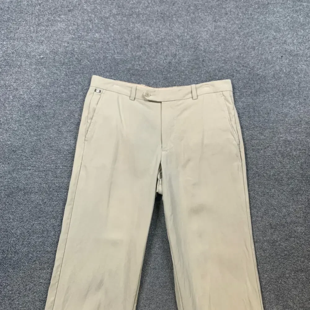 Tommy Bahama Pants Mens 34 Eggshell Silk Blend Herringbone Flat Front Straight